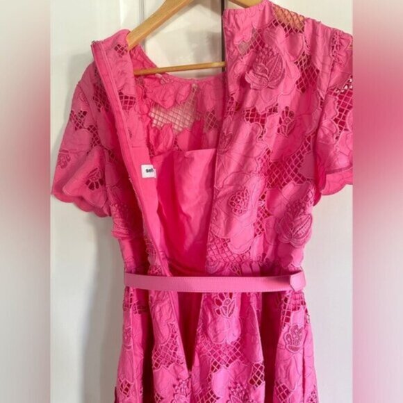 NEW Self-Portrait Cotton Lace Midi Dress Pink SS24 | UK 8  / US 4 - Picture 11 of 14